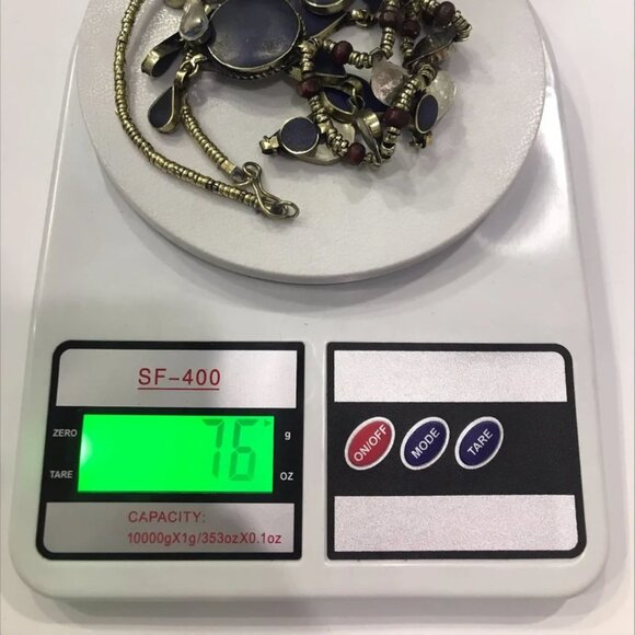 Two Layers Tribal Stones Vintage Necklace, Afghan Metal and Wooden Beaded Chain - Picture 7 of 7